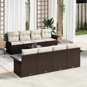 vidaXL Conjunto de Sofá de Jardim de 9 Peças com Almofadas Castanho Vime de Polietileno