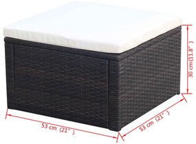 Banco apoio de pés/otomano em vime 53x53x30 cm castanho