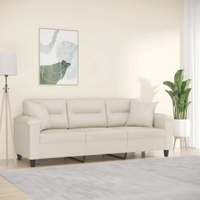vidaXL Sofá 3 lugares c/ almofadas/almofadões 180cm couro artif. creme