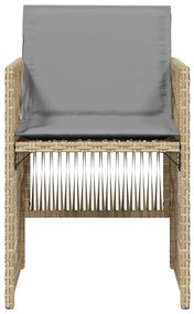 Cadeiras de jardim com almofadões 4 pcs vime PE bege misturado