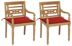 Cadeiras Batávia c/ almofadões vermelho 2 pcs teca maciça