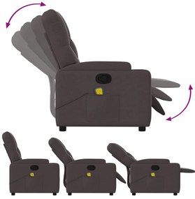 Poltrona de massagens reclinável tecido castanho-escuro