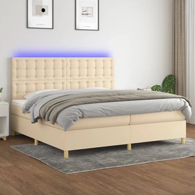 vidaXL Cama box spring c/ colchão e LED 200x200 cm tecido cor creme
