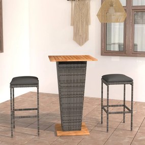 vidaXL 3 pcs conjunto de bar p/ jardim c/ almofadões vime PE cinzento