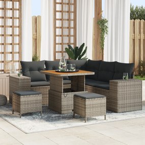 Conjunto de Sofá para Jardim de 8 Peças com Almofadas Cinza Vime Polip
