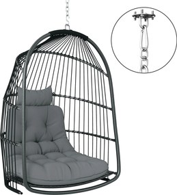 Outsunny Cadeira suspensa Cesto com Almofada Polyrattan Balanço Outdoor Indoor Dobrável Suporta até 150kg Cinza Escuro | Aosom Portugal