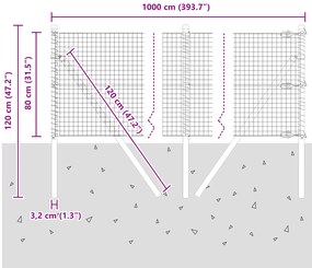 Cerca de Arame Soldado com 7 Postes Cinza 0.8x10 m de Aço