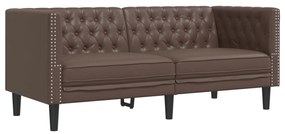 2 pcs conjunto de sofás chesterfield couro artificial castanho