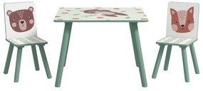 ZONEKIZ Conjunto de Mesa e Cadeiras para Crianças de 3 Peças Mesa Infantil com 2 Cadeiras Conjunto de Móveis para Atividades Verde