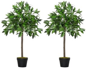 Outsunny  2 plantas artificiais de 90 cm de altura árvore de Laurel com vaso para sala de estar exterior Verde