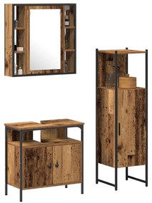 Conjunto de Móveis para Casa de Banho 3 Peças Madeira Velha