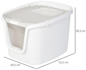 PawHut Caixa de areia para gatos com porta dupla Caixa desodorizante de carvão ativado Pá Equipada Amplo espaço 55,5x44,5x38,3 cm cinza branco