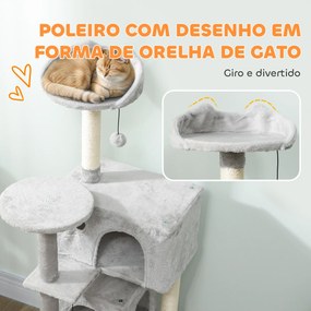 Arranhador para Gatos com Múltiplas Plataformas Cama 2 Cavernas Rede Escada Postes de Sisal 48x48x140 cm Cinzento Claro