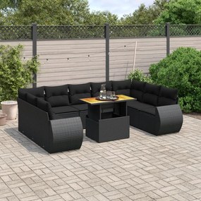 vidaXL 10 pcs conjunto sofás de jardim c/ almofadões vime PE preto