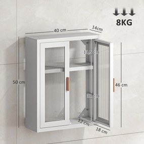 Armário de Casa de Banho de Parede com Portas de Acrílico Prateleira Ajustável Fecho Magnético 40x14x50 cm Branco