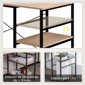 Secretária com prateleiras de armazenamento em forma de L Secretária de canto industrial em madeira 242 × 60 × 75 cm Natural