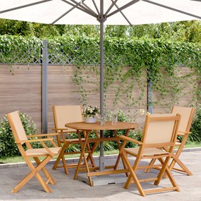 vidaXL 5 pcs conj. jantar p/ jardim tecido/madeira maciça bege