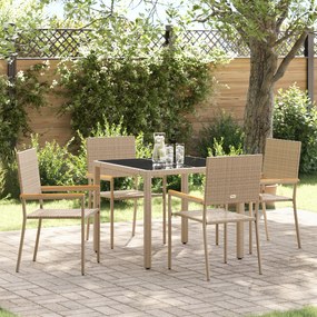 Conjunto de Jantar de Jardim vidaXL com 5 Peças Bege Rattan