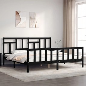 vidaXL Estrutura de cama com cabeceira 200x200 cm madeira maciça preto
