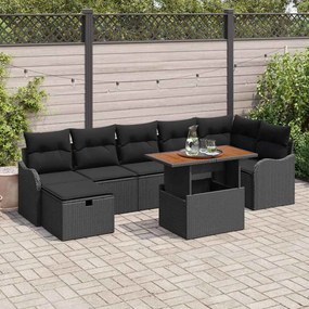 Conjunto de Sofá de Jardim vidaXL 8 Peças com Almofadas Preto Rattan Polipropileno