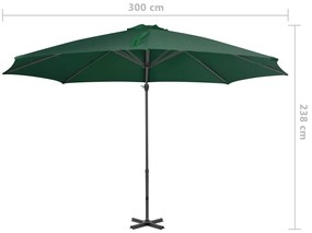 Guarda-sol de jardim cantilever com poste alumínio 300 cm verde