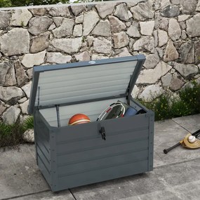 Baú de Exterior 295 L Baú de Armazenamento de Aço Galvanizado com 1 Fechadura para Jardim 100x62x65 cm Cinza Escuro