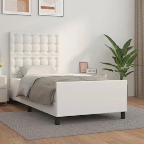 Estrutura de cama c/ cabeceira couro artificial 90x190cm branco