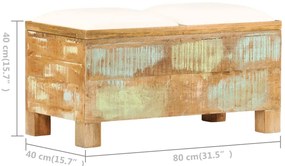 Banco de armazenamento em madeira reciclada maciça 80x40x40 cm