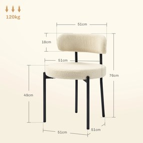 Conjunto de 2 cadeiras de sala de jantar com encosto em tecido e pés em aço, 51 x 51 x 76 cm, bege e preto