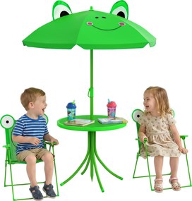 Outsunny Conjunto de Mesa e Cadeira de Jardim Dobrável para Crianças com Chapéu de Sol 100-125cm Desenho de Sapo Verde | Aosom Portugal