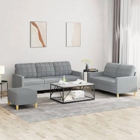 3201314 vidaXL 3 pcs conjunto de sofás com almofadões tecido cinzento-claro