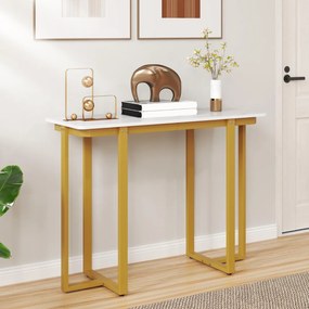 Mesa Consola Mesa de Entrada Moderna em Mármore Artificial 107 x 40 x 79,5 cm Branco e Dourado