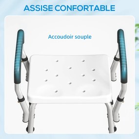 Banco de duche para idosos e pessoas com deficiência 52 (L) x 45 (P) x 57-69 (A) cm, com apoios de braços, altura ajustável, patins antiderrapantes, b