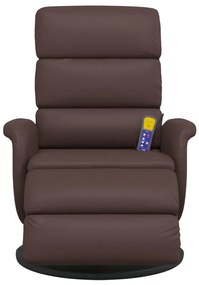 Poltrona massagens recl. c/ apoio pés couro artificial castanho