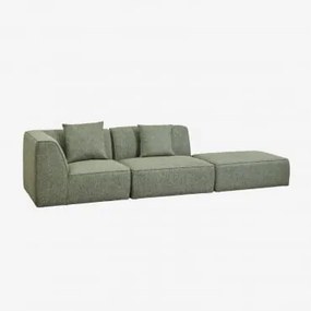Sofá Modular De Canto Em 2 Peças Com Puff Estofado Cardea Bouclé Verde Sálvia - Sklum