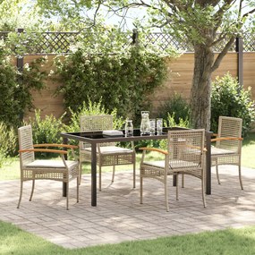 vidaXL Conjunto de Jantar de Jardim com Almofadas Bege Vime Poliéster
