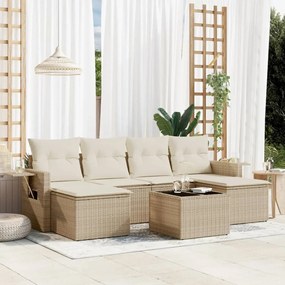 7 pcs conjunto de sofás p/ jardim com almofadões vime PE bege