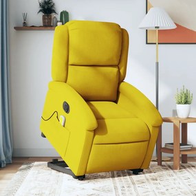 Poltrona massagens reclin. elevatória elétrica veludo amarelo