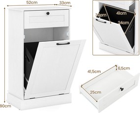 Armário para Roupa Suja, 52 x 33 x 90 cm, Saco Interior Removível, Branco