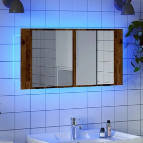 Armário espelhado c/ LEDs derivados de madeira madeira velha