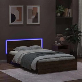 Estrutura cama cabeceira/luzes LED 140x200 cm carvalho castanho