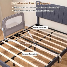 Barreira dobrável para camas infantis, altura ajustável com 80 x 30 x 60 cm, com capa removível em tecido Oxford, base em U, com correia e fivela, cin