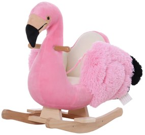 HOMCOM Baloiço de Flamingo para Crianças acima de 3 Anos Baloiço Infantil de Pelúcia e Base de Madeira Carga Máxima 25kg 60x33x53cm Rosa