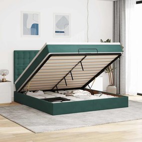 Estrutura de cama otomana com colchão verde escuro veludo