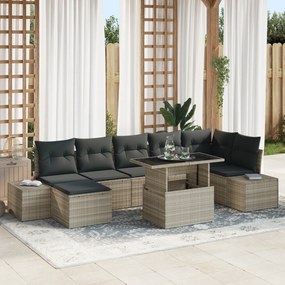 Conjunto de Sofá de Jardim com 8 Peças e Almofadas Cinza Claro em Ratt