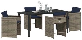 Conjunto de Jantar de Jardim com 5 Peças e Almofadas Cinza em Rattan S