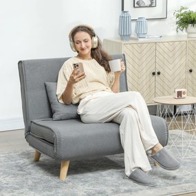 Poltrona 2 em 1 Sofá Cama Individual Dobrável com Encosto Ajustável e Almofada Carga 125 kg 90x78x79 cm Cinza