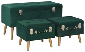 vidaXL Bancos de arrumação 3 pcs veludo verde