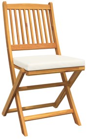 Cadeiras de Jardim Dobráveis vidaXL com Almofada Branca 6pcs em Madeir