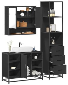 vidaXL 3 pcs conjunto móveis casa de banho derivados de madeira preto